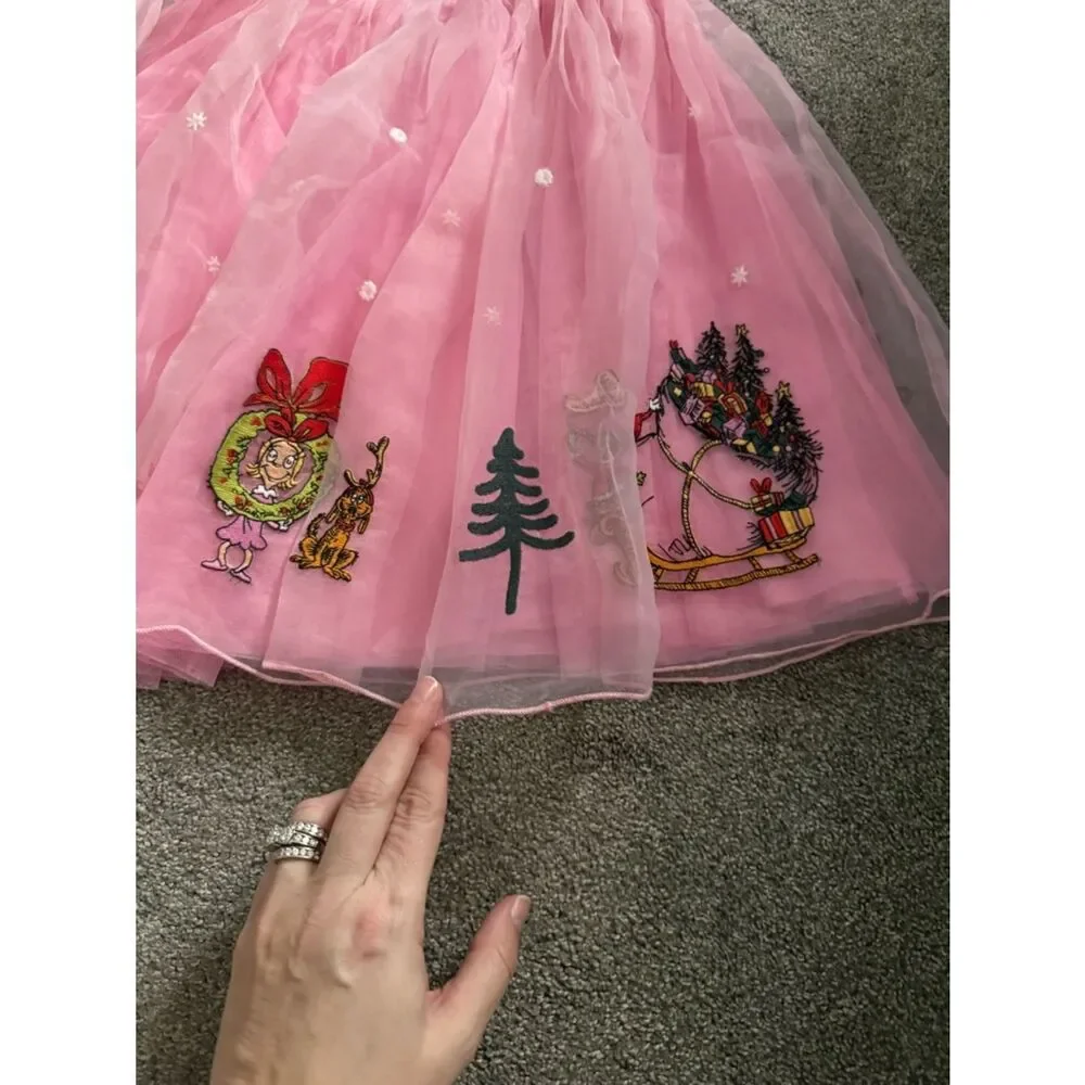 Hanna Andersson Grinch Pink Tulle Appliqué Skirt Sz 120cm